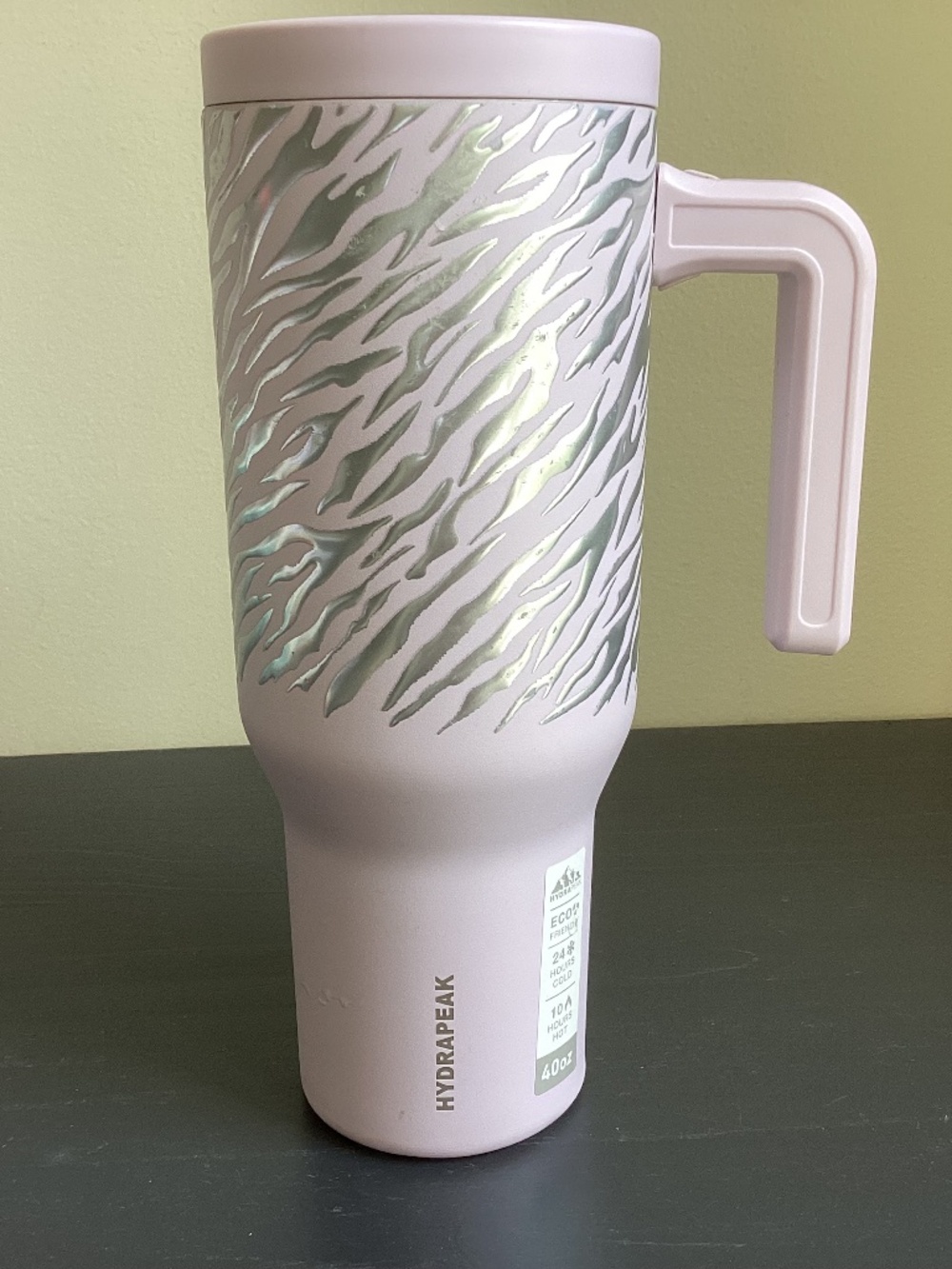 NWT 40oz Hydrapeak Stainless Steel Pink with Raised Silver Zebra Design Handle